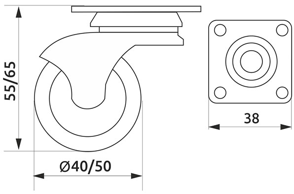 Ролик с площадкой резиновый круглый Giff Industry d=40 серый